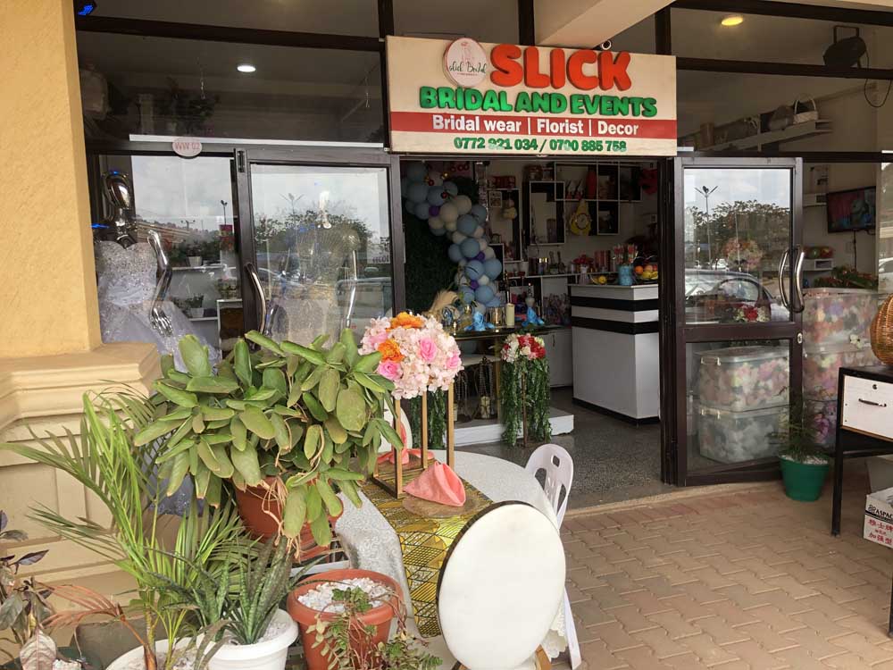 Bridal Services in Kampala Uganda. Slick Bridal And Events Uganda Services Offered: Bridal Wear, Bridal Gowns, Bridesmaid Dresses, Dresses for Wedding, Event Decor, Florist, Gift Shop at Akamwesi Shopping Mall in Kampala Uganda. Ugabox