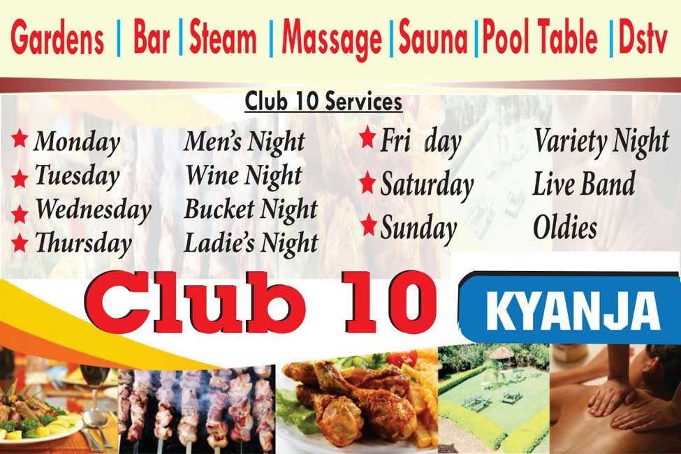 Club 10 Kyanja Kampala Uganda, Good food in Kampala, Food & Drink, Top Bar, Top Restaurant, Lounge, Top Bar and Lounge, Cool night out, Beer, Wine, Spirits, Cocktail bar, Sports Bar, Amazing Beer prices, Cheap Beer, Great Place to Drink after work, Gins and local beers, Grilled food and wood-fired pizzas, Chatting and Drinking, Chilling with friends and mates, Date night, Eating and Drinking, Private parties, Drinking and Dancing, Cocktail Bar, Lounge Bar, Party Bar, Kampala Pub, Cool DJs, Lively Music, Great Beer Drink Out, Tasteful Delicious food in Kampala, Amazing Drinking Venue in Kampala Uganda, Ugabox