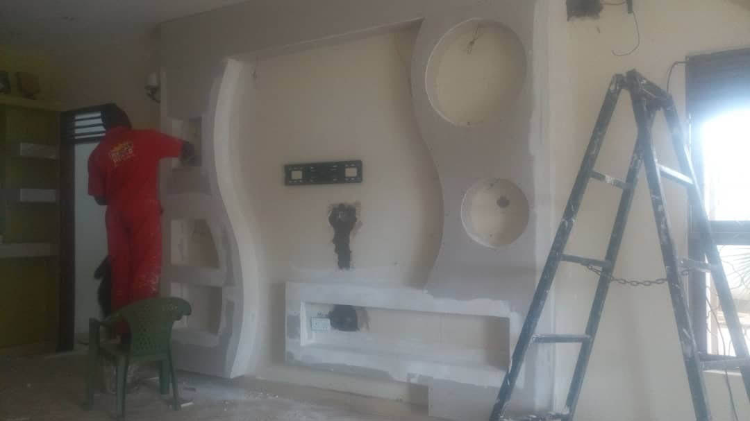 Gypsum Board TV Unit Design and Light Installation in Kampala Uganda, Interior Design and Home Decor Gypsum Board Design, Electrical Light Installation in Uganda, Gypsum Board Construction in Uganda, Festali Investments U Ltd, Ugabox