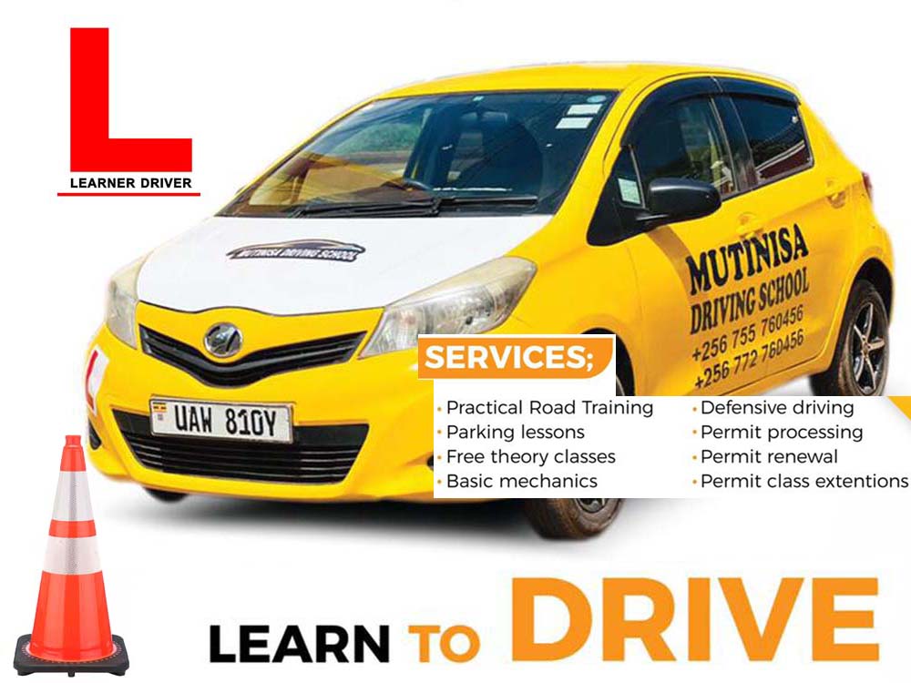 Mutinisa Driving School Uganda. Top Driving School in Kampala Uganda with Modern Cars for Driving Lessons. SERVICES: Road Safety Skills, Practical Road Training, Defensive Driving, Parking Lessons, Permit Processing, Free Theory Classes, Driving Licence/Permit Renewal, Basic Mechanics, Permit Class Extentions, Uganda Driver Licensing System Certified, Ugabox