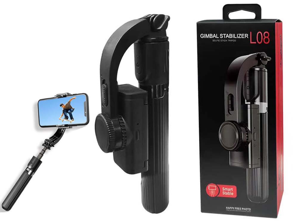 Gimbal Stabilizer Selfie Stick Tripod L08 in Uganda. Stable Balance Video Photography Tripod-Anti-Shake Smart Selfie Stick Bluetooth Remote Control 360. Professional Photography, Film, Video, Cameras & Equipment Shop in Kampala Uganda, Ugabox
