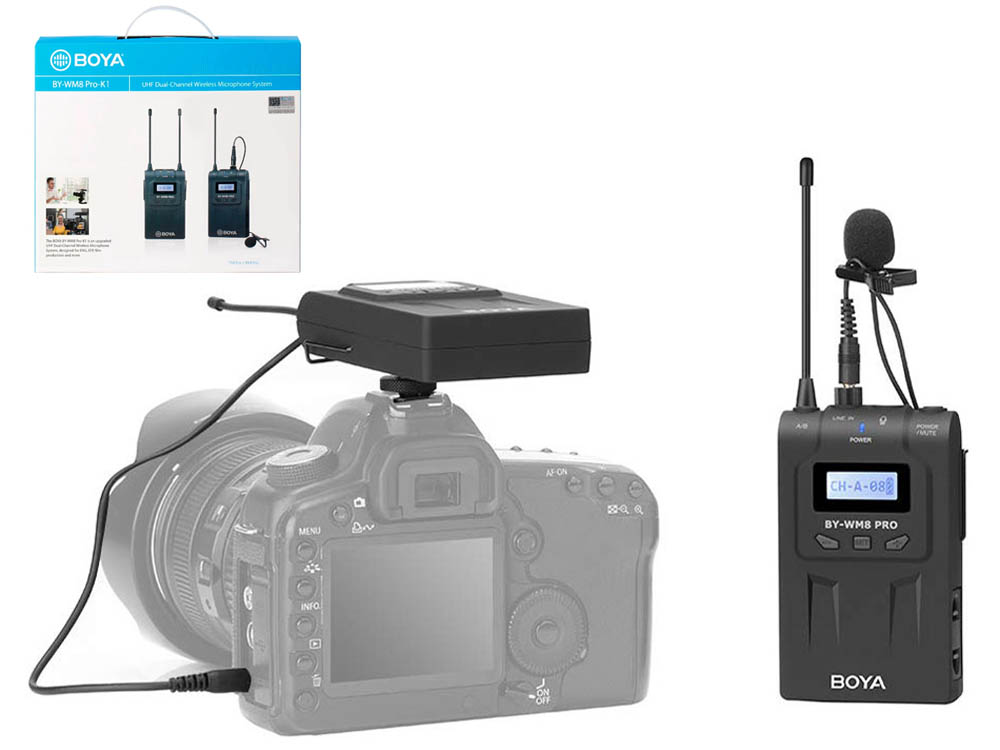 BOYA by-WM8 Pro-K1 UHF Wireless Microphone System for Canon, Nikon, Sony DSLR Cameras in Uganda, Video Sound Recording Equipment and Accessories. Professional Photography, Film, Video, Cameras & Equipment Shop in Kampala Uganda, Ugabox