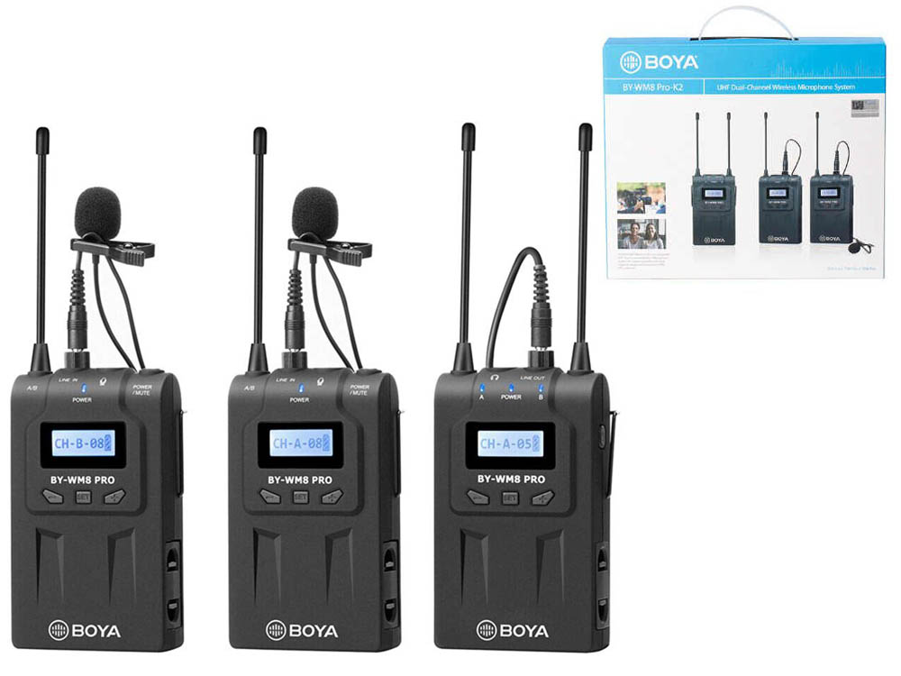 Boya BY-WM8 Pro-K2 (BOYA by-WM8 Pro-K2 UHF Dual-Channel Wireless Microphone System Receiver+Transmitter A+Transmitter B with LCD Display Screen Compatible with Canon, Nikon DSLR Cameras in Uganda, Video Sound Recording Equipment and Accessories. Professional Photography, Film, Video, Cameras & Equipment Shop in Kampala Uganda, Ugabox